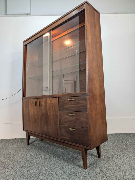 MCM Large Walnut China Cabinet by Stanley