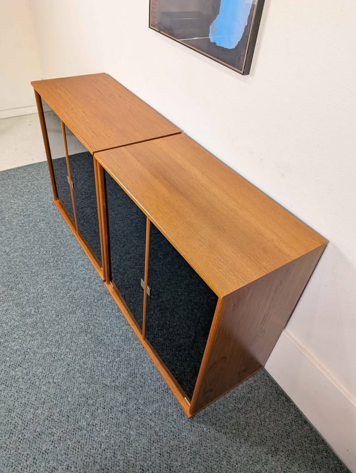 Danish Modern Teak & Smoked Glass Record Player Stand & Storage Media Cabinet