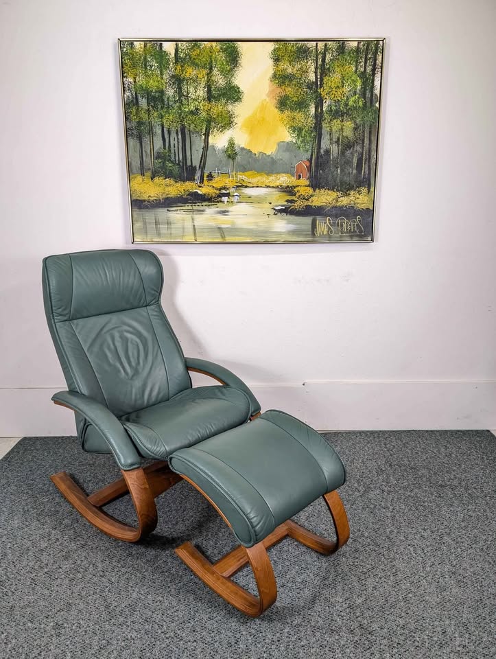 Ekornes Stressless Teak & Leather Lounge Chair Rocker Recliner & Ottom ...