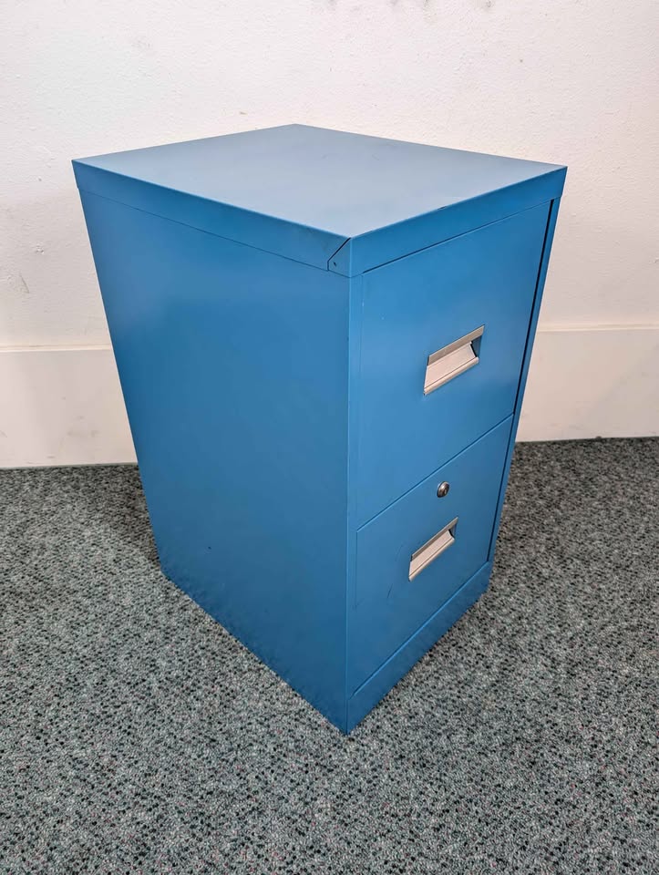 Vintage MCM George Nelson Style Teal Blue 2 Drawer Filing Cabinet