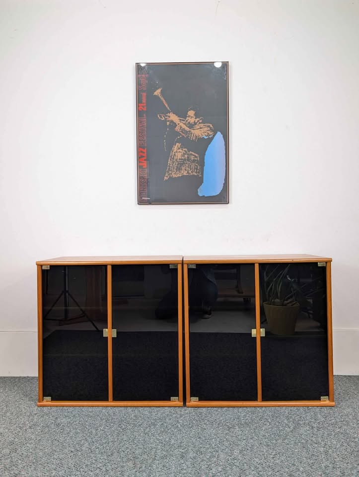 Danish Modern Teak & Smoked Glass Record Player Stand & Storage Media Cabinet