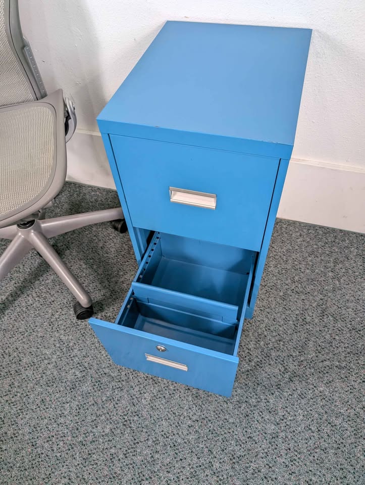 Vintage MCM George Nelson Style Teal Blue 2 Drawer Filing Cabinet
