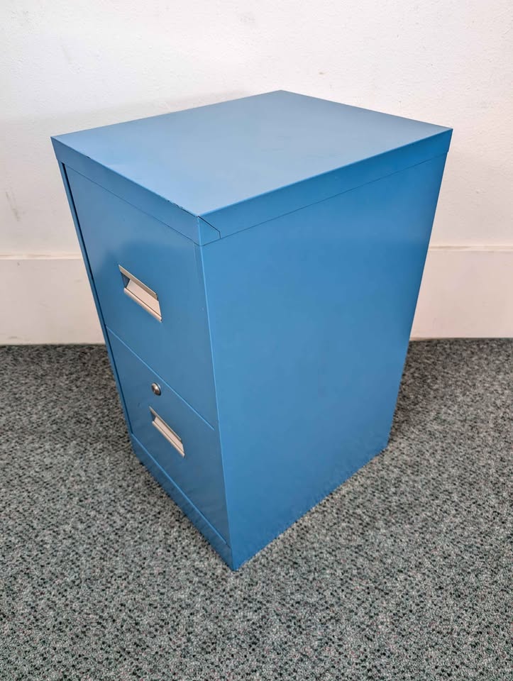 Vintage MCM George Nelson Style Teal Blue 2 Drawer Filing Cabinet