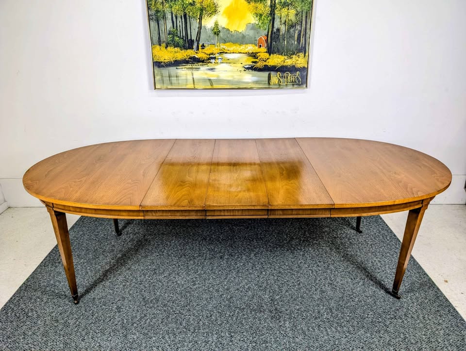 Vintage MCM 6, 8, 10 Person Large Walnut Dining Table Set