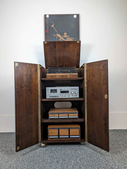 MCM Walnut Record Player Receiver Stand / Media Cabinet