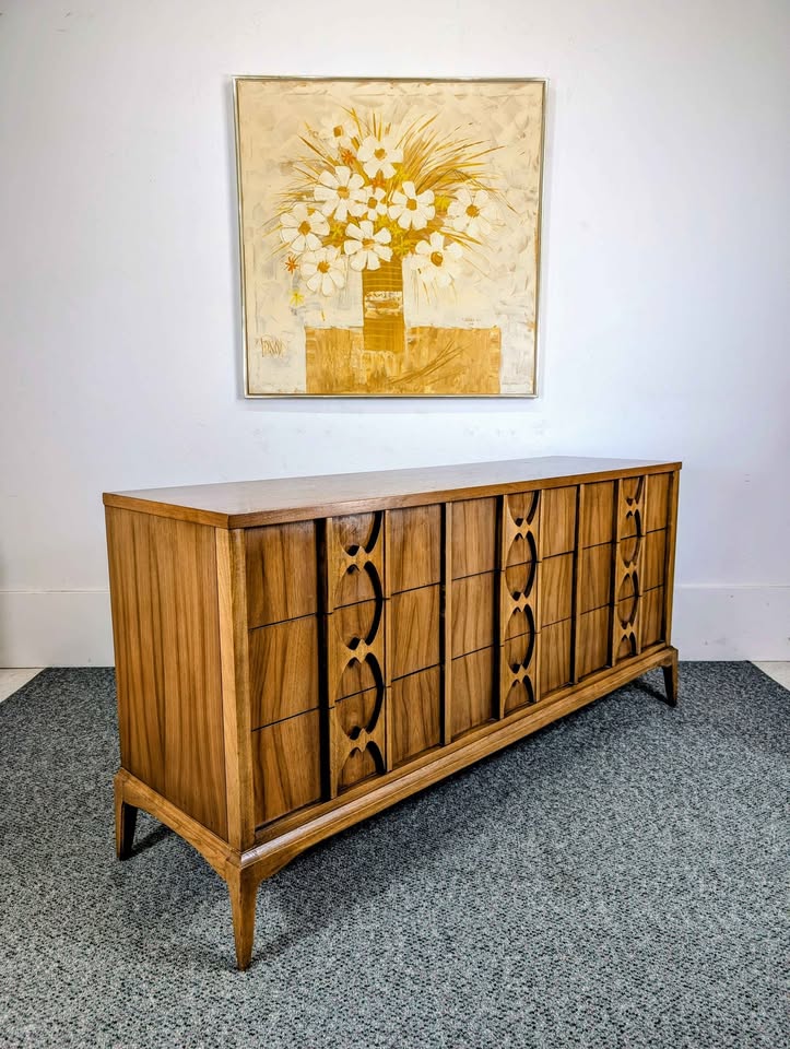 Stunning Scandinavian 9 Drawer Walnut Lowboy Dresser