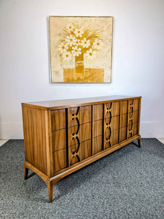 Stunning Scandinavian 9 Drawer Walnut Lowboy Dresser
