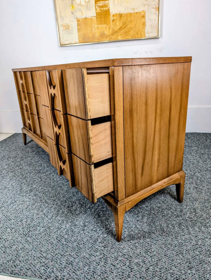 Stunning Scandinavian 9 Drawer Walnut Lowboy Dresser