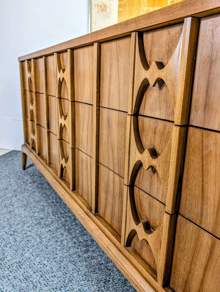 Stunning Scandinavian 9 Drawer Walnut Lowboy Dresser