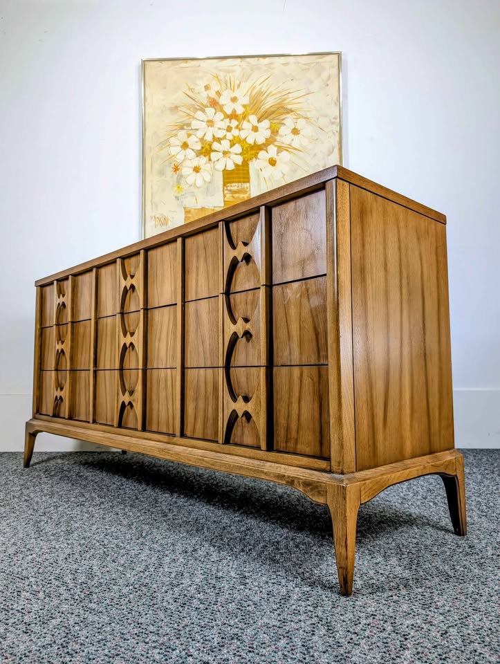 Stunning Scandinavian 9 Drawer Walnut Lowboy Dresser