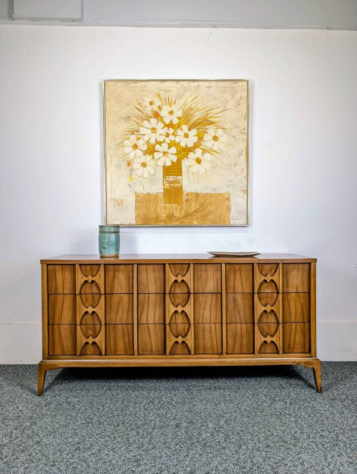 Stunning Scandinavian 9 Drawer Walnut Lowboy Dresser