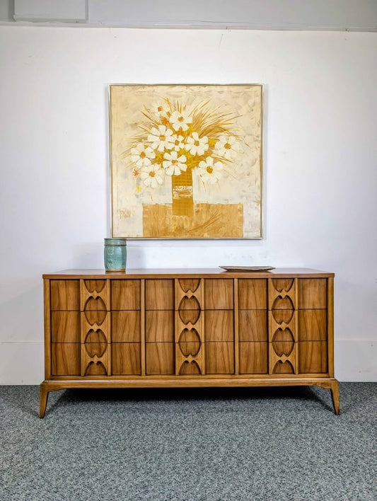 Stunning Scandinavian 9 Drawer Walnut Lowboy Dresser