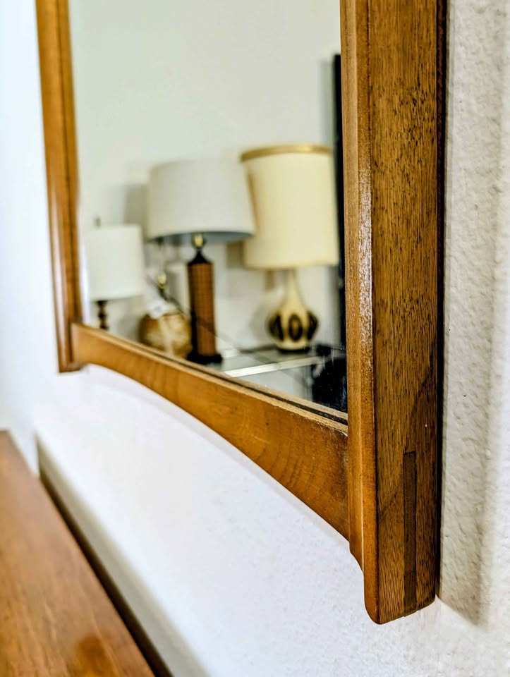 Vintage Scandinavian MCM Walnut Framed Wall Mirror