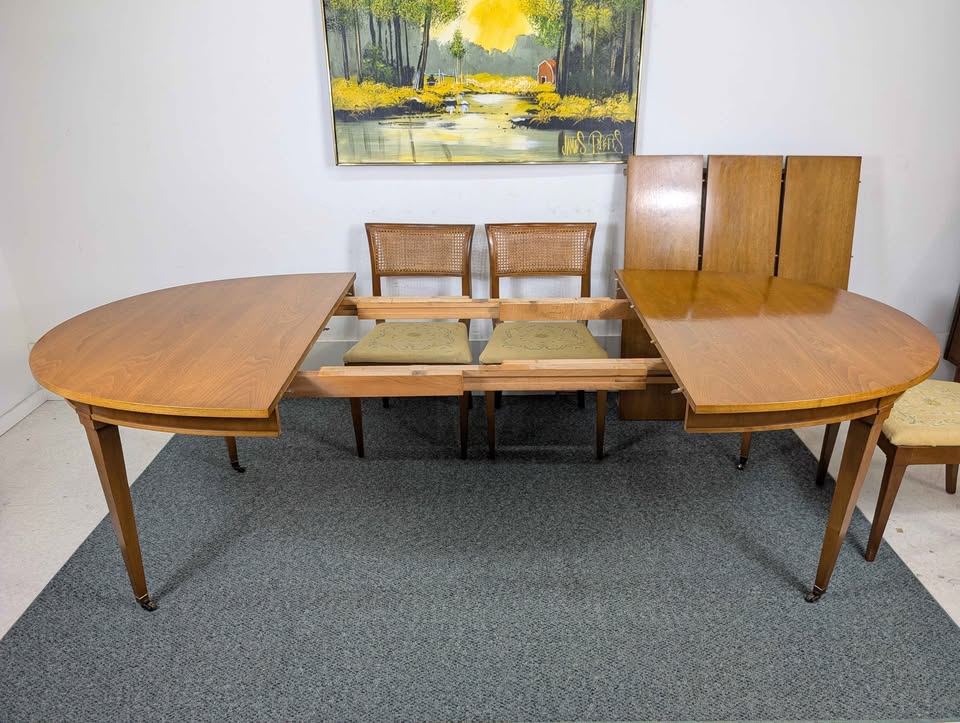 Vintage MCM 6, 8, 10 Person Large Walnut Dining Table Set