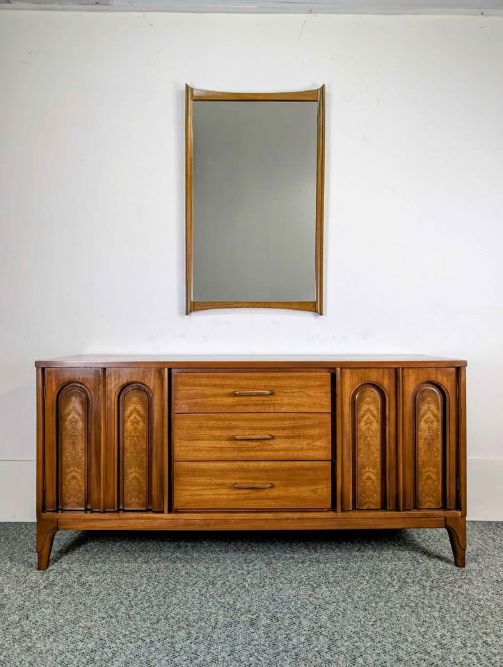 Vintage Scandinavian MCM Walnut Framed Wall Mirror