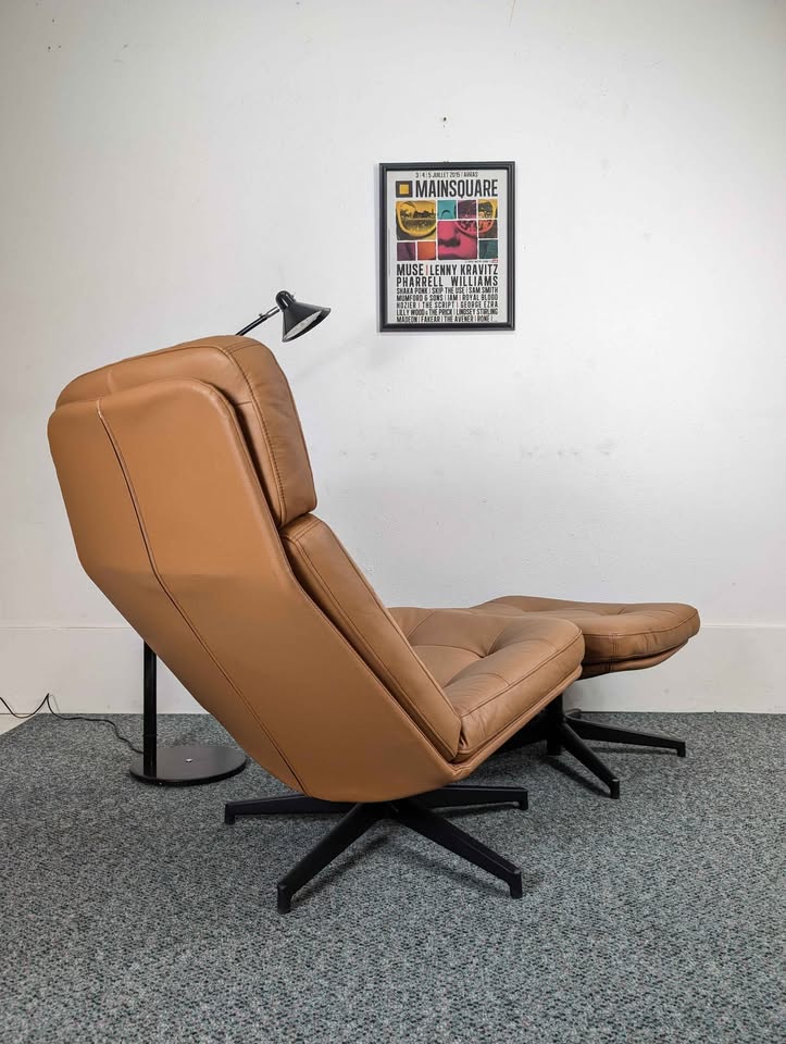 Camel Brown Leather Havberg Collection Lounge Chair & Ottoman by IKEA