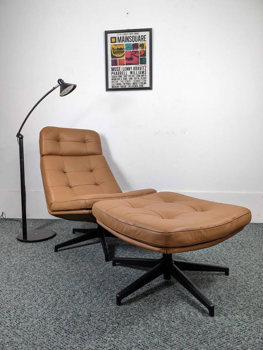 Camel Brown Leather Havberg Collection Lounge Chair & Ottoman by IKEA