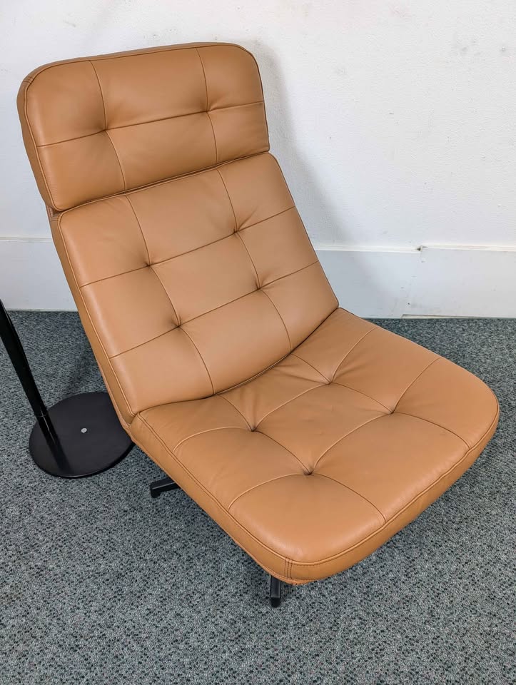 Camel Brown Leather Havberg Collection Lounge Chair & Ottoman by IKEA