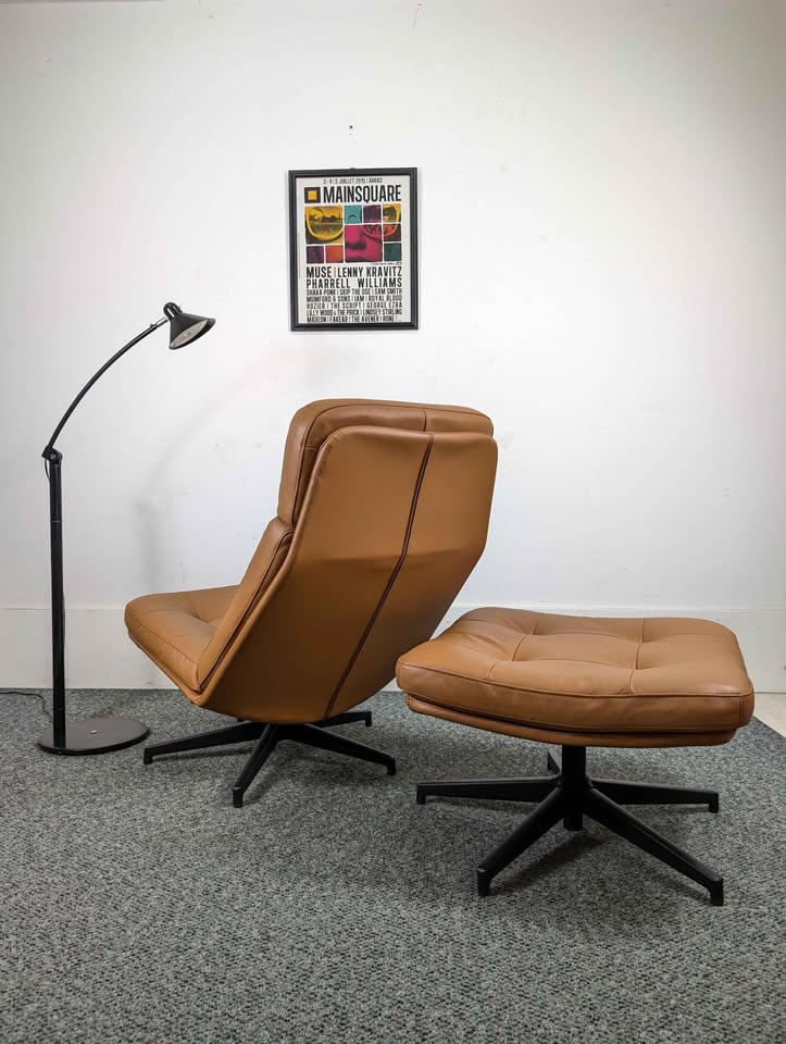 Camel Brown Leather Havberg Collection Lounge Chair & Ottoman by IKEA