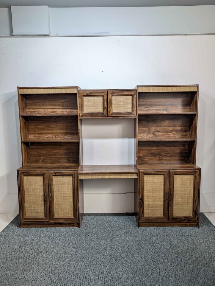 MCM Scandinavian 3 Bay Faux Wood Laminate Wall Unit w/ Desk