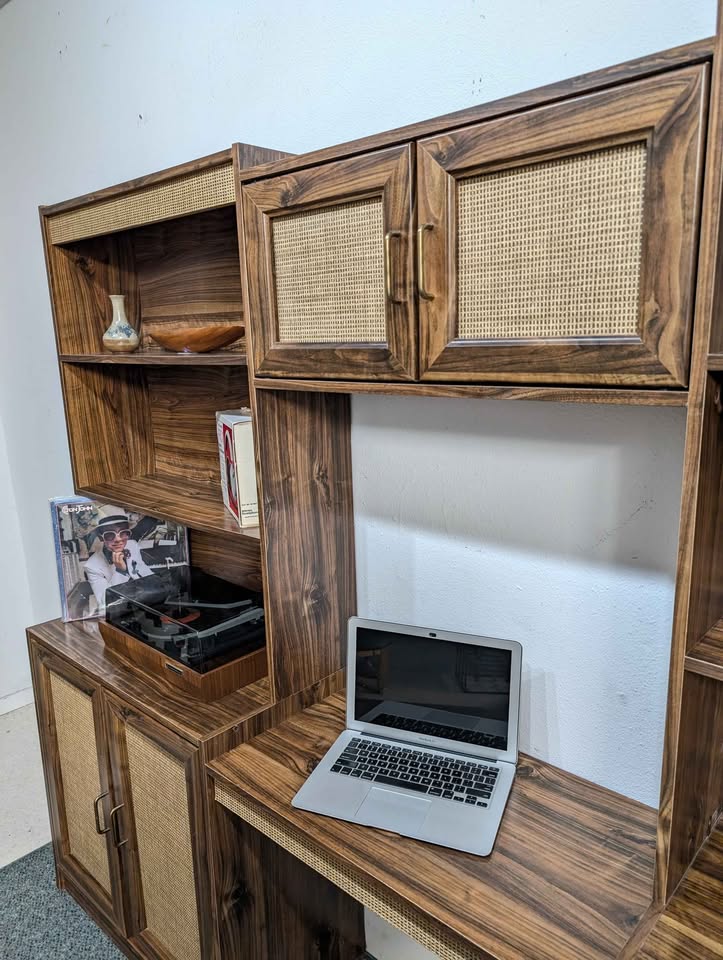 MCM Scandinavian 3 Bay Faux Wood Laminate Wall Unit w/ Desk