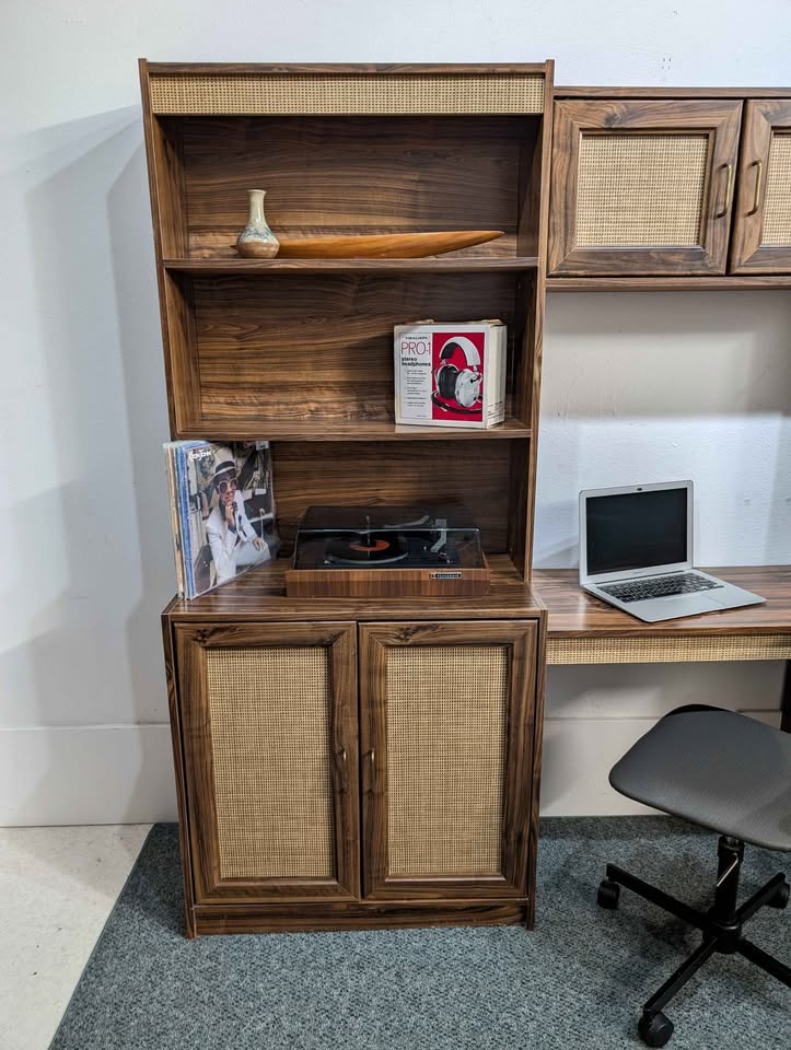 MCM Scandinavian 3 Bay Faux Wood Laminate Wall Unit w/ Desk