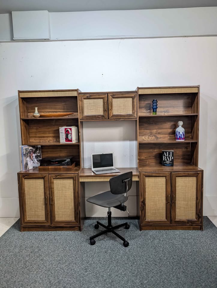 MCM Scandinavian 3 Bay Faux Wood Laminate Wall Unit w/ Desk