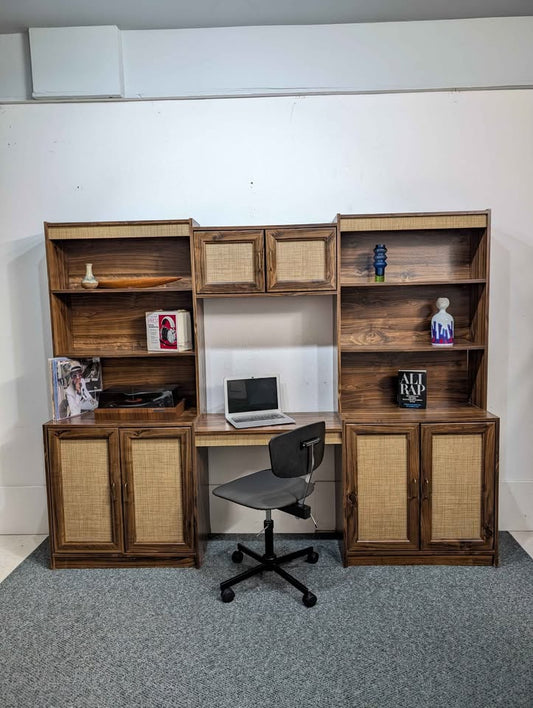 MCM Scandinavian 3 Bay Faux Wood Laminate Wall Unit w/ Desk