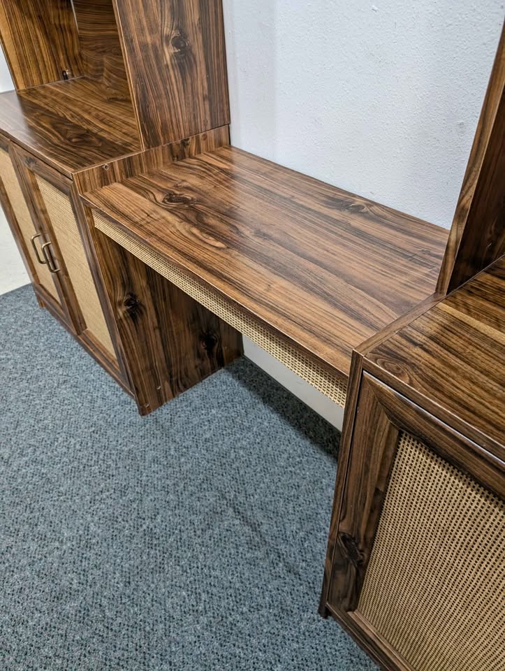 MCM Scandinavian 3 Bay Faux Wood Laminate Wall Unit w/ Desk