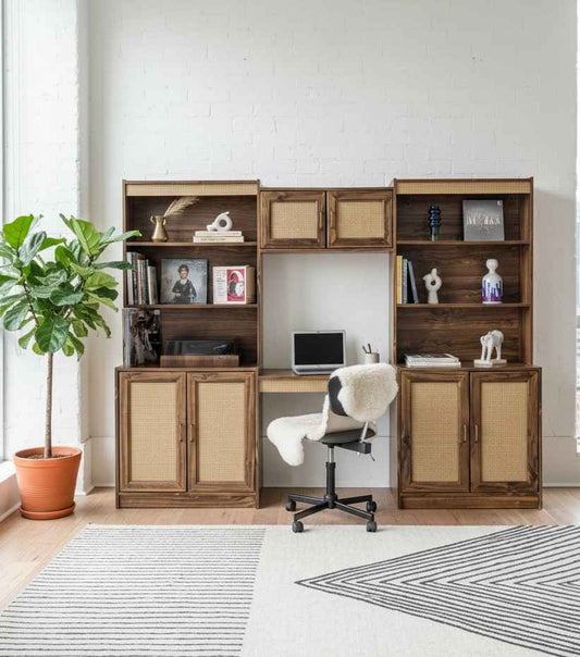 MCM Scandinavian 3 Bay Faux Wood Laminate Wall Unit w/ Desk