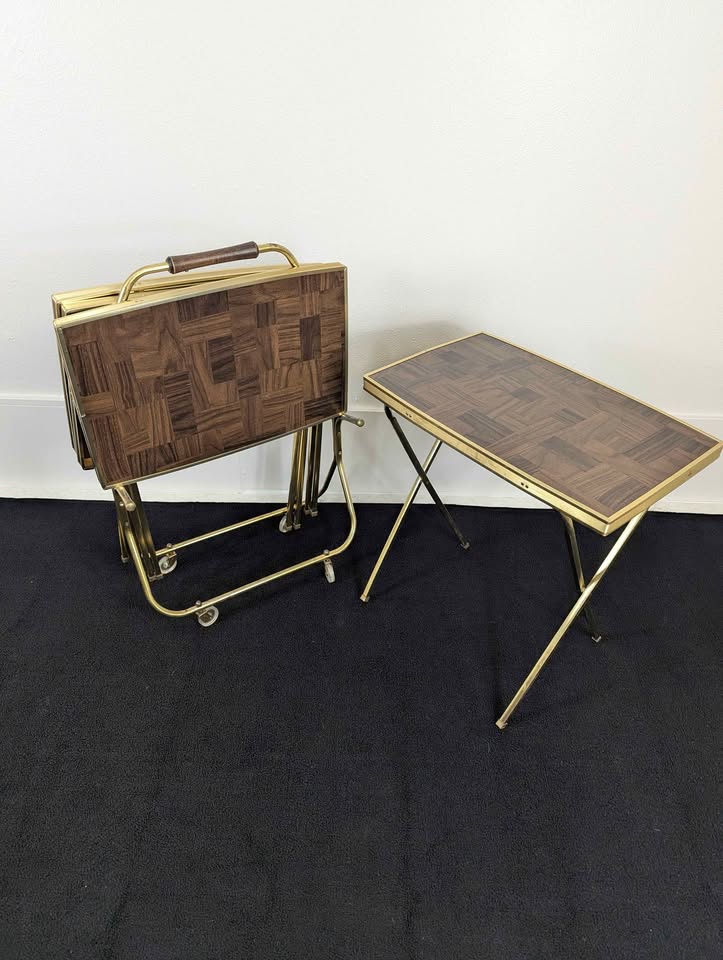 Vintage MCM TV Trays with Rolling stand by Cal Dak