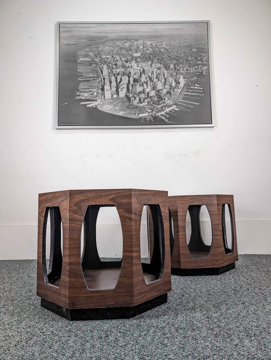 MCM Pair of Lane Style Smoked Glass Octagon End Tables