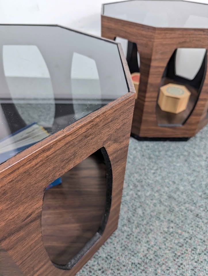 MCM Pair of Lane Style Smoked Glass Octagon End Tables