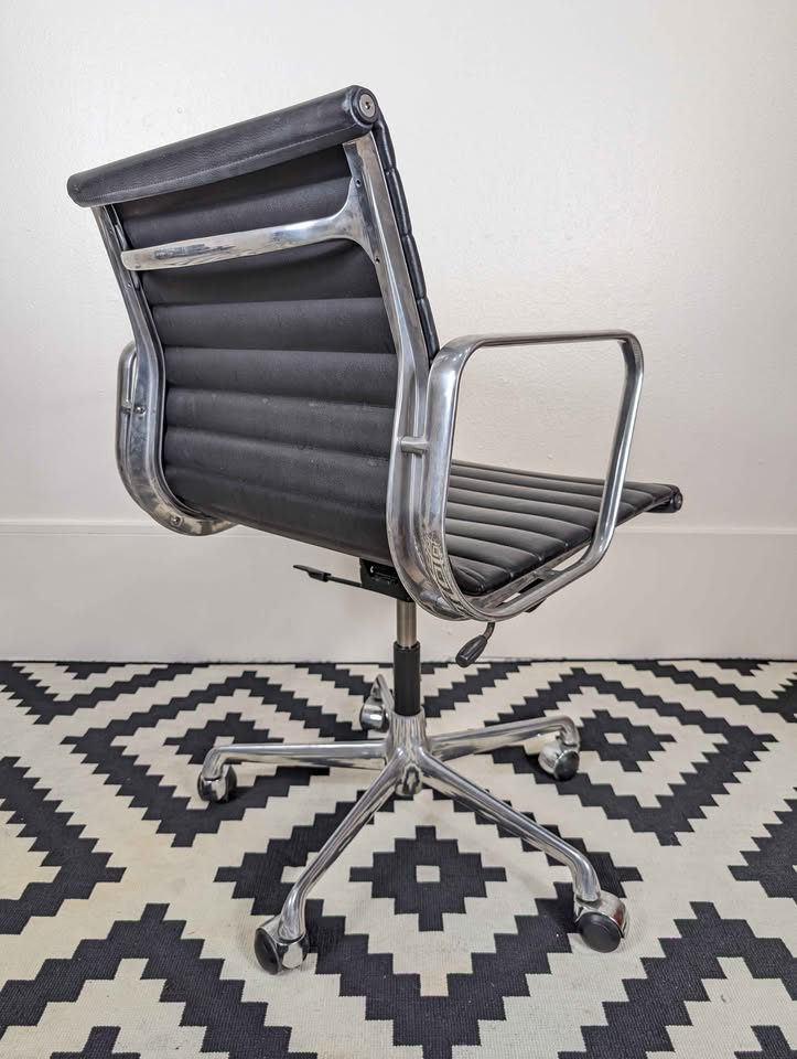 MCM Charles Eames Aluminum Group EA117 Black Leather Desk Chair by ICF