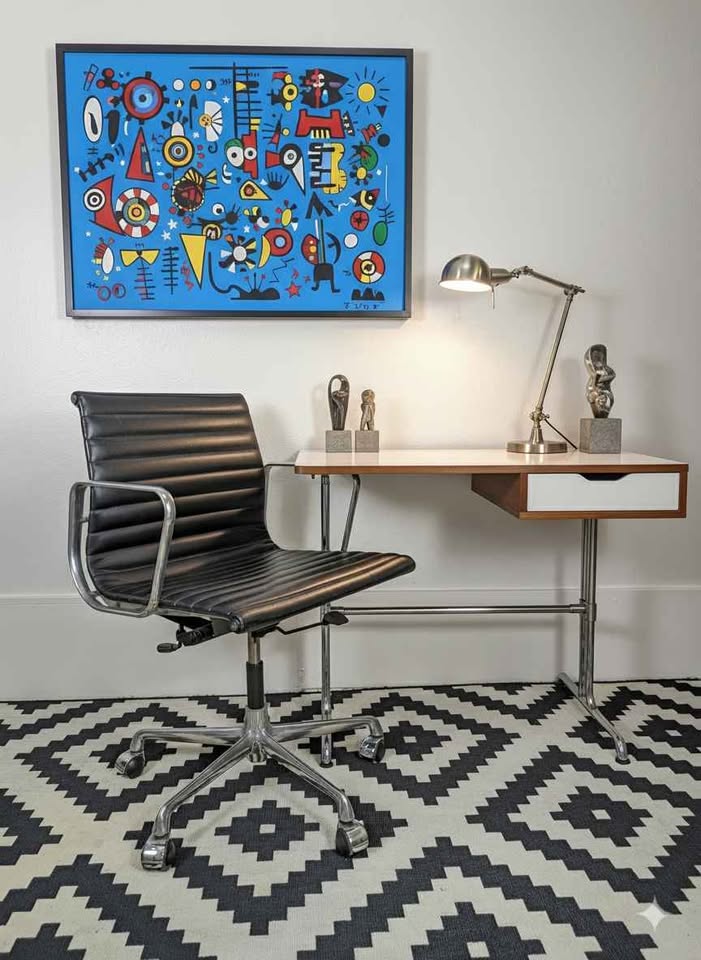 MCM Charles Eames Aluminum Group EA117 Black Leather Desk Chair by ICF