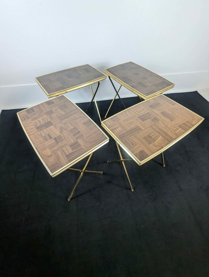 Vintage MCM TV Trays with Rolling stand by Cal Dak