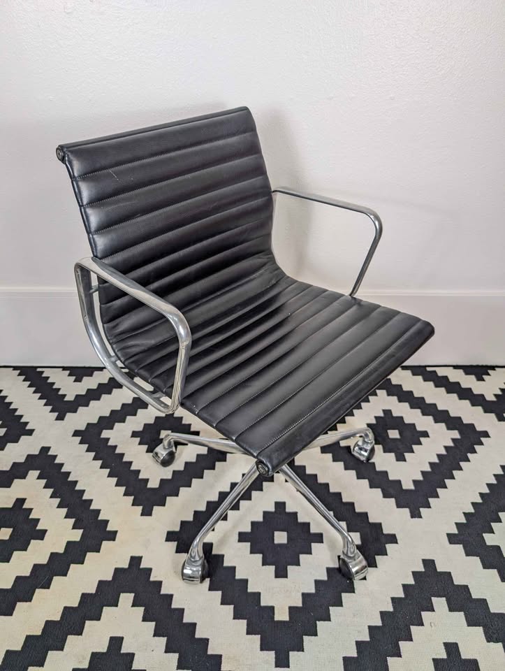 MCM Charles Eames Aluminum Group EA117 Black Leather Desk Chair by ICF