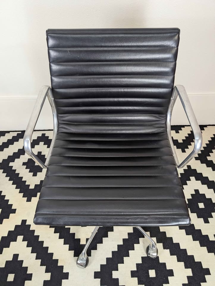 MCM Charles Eames Aluminum Group EA117 Black Leather Desk Chair by ICF