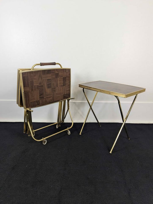 Vintage MCM TV Trays with Rolling stand by Cal Dak
