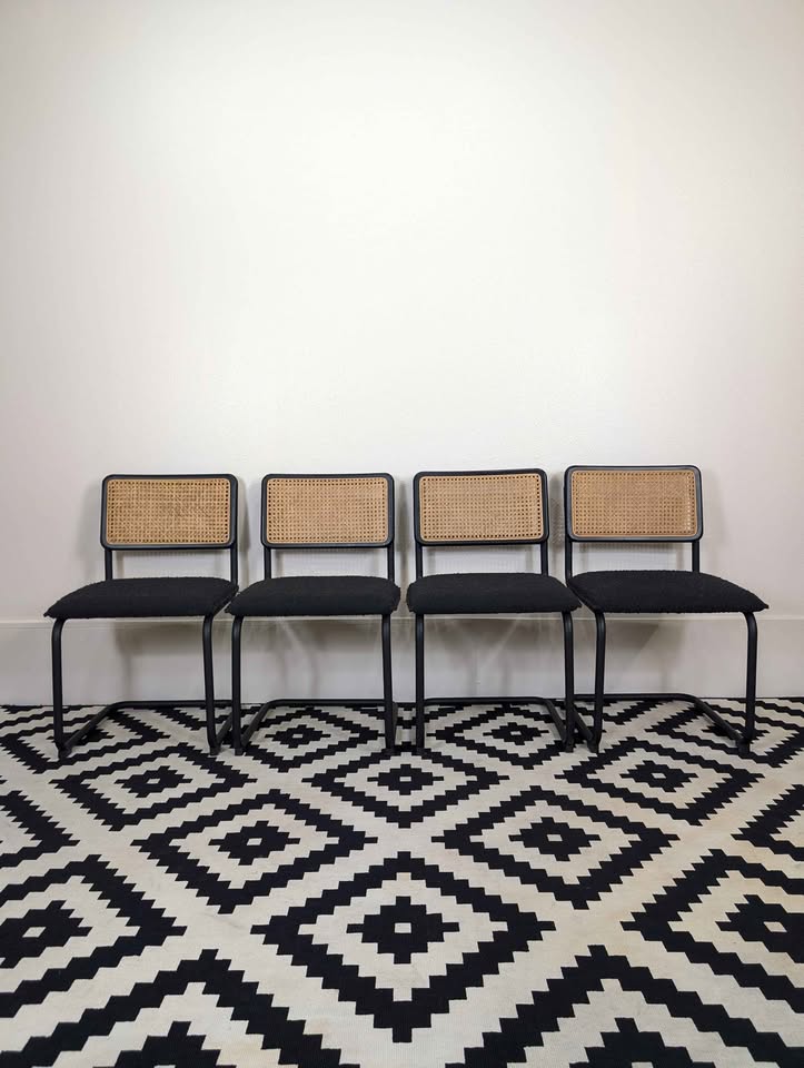 Cesca Style Dining Table w/ Smoked Glass & 4 Cantilever Chair Set