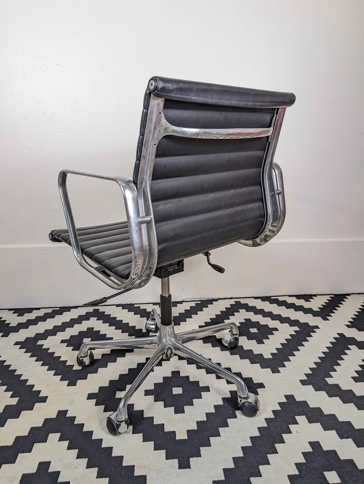 MCM Charles Eames Aluminum Group EA117 Black Leather Desk Chair by ICF