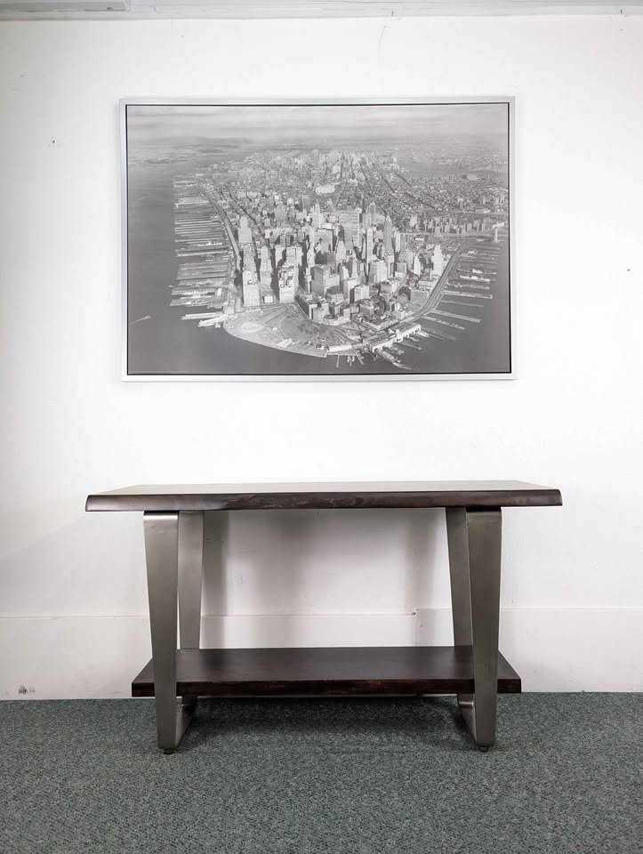 Modern 2 Tiered Live Edge Style Console Table w Steel Frame