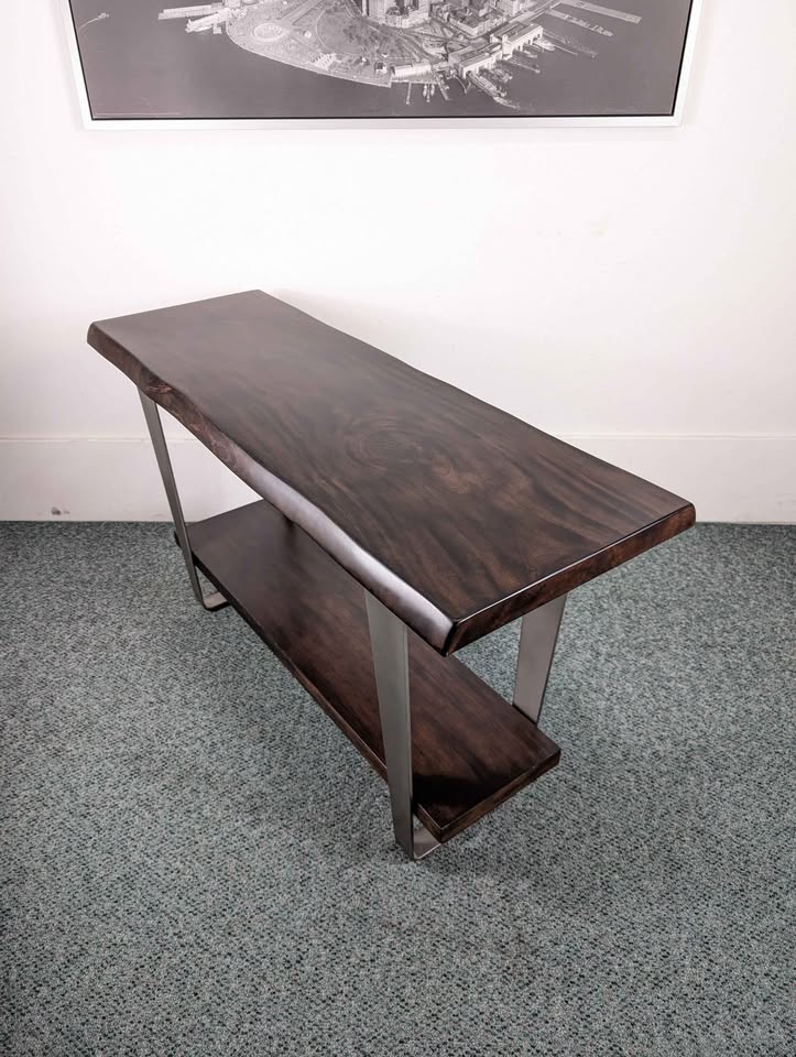 Modern 2 Tiered Live Edge Style Console Table w Steel Frame