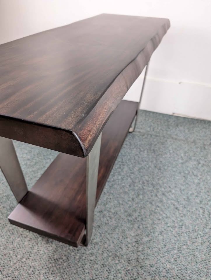 Modern 2 Tiered Live Edge Style Console Table w Steel Frame