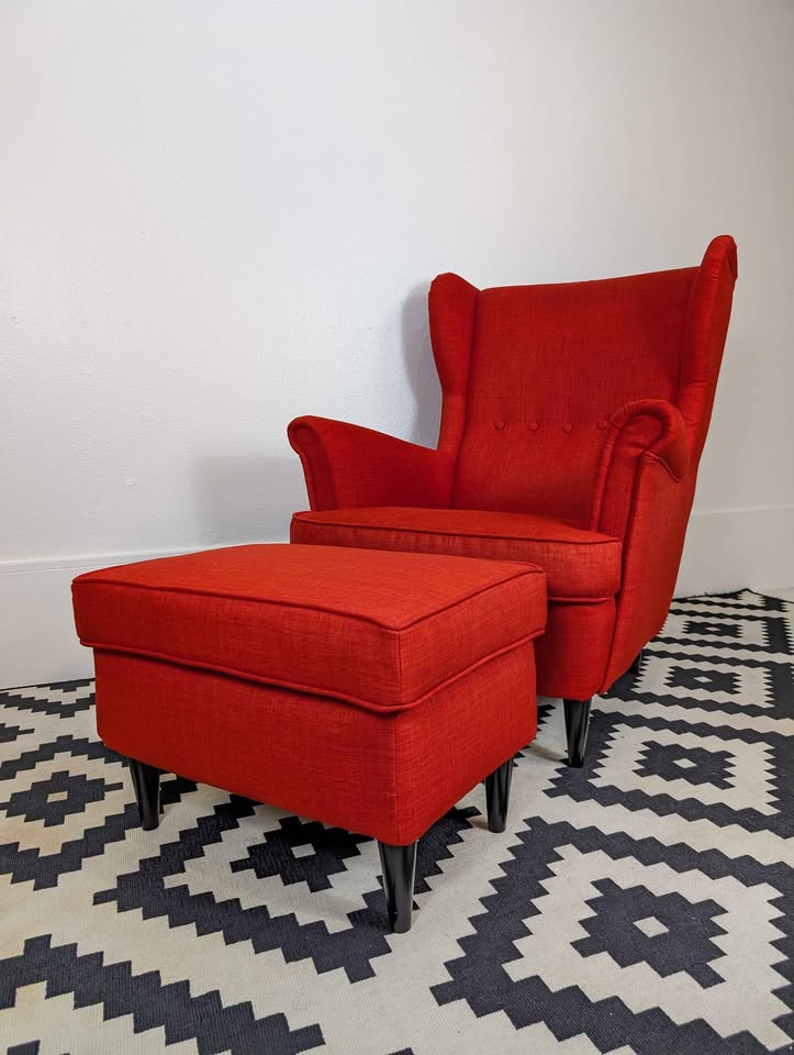 Orange Strandmon Wingback Lounge Chair & Ottoman by IKEA