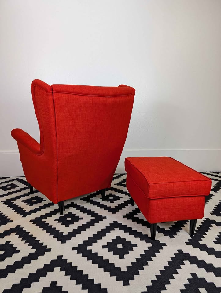 Orange Strandmon Wingback Lounge Chair & Ottoman by IKEA