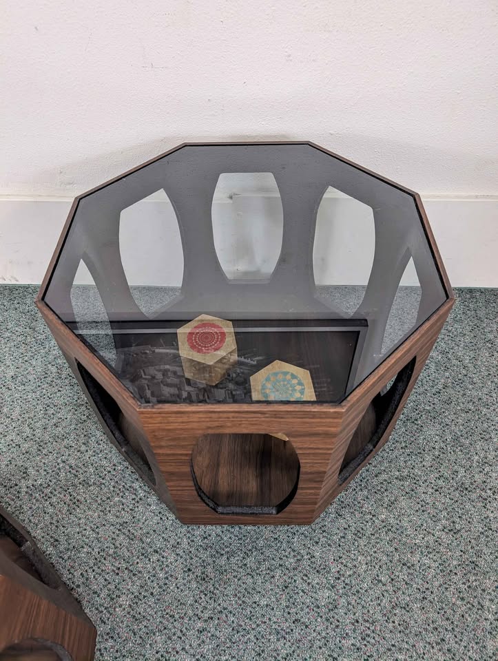 MCM Pair of Lane Style Smoked Glass Octagon End Tables