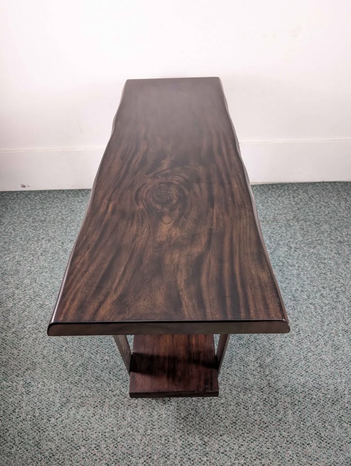 Modern 2 Tiered Live Edge Style Console Table w Steel Frame