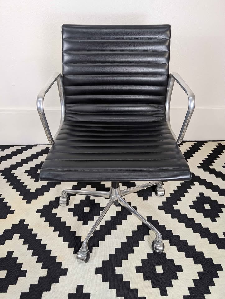 MCM Charles Eames Aluminum Group EA117 Black Leather Desk Chair by ICF