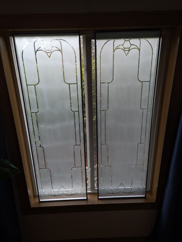 Pair of Art Deco Style Frosted Glass Privacy Windows